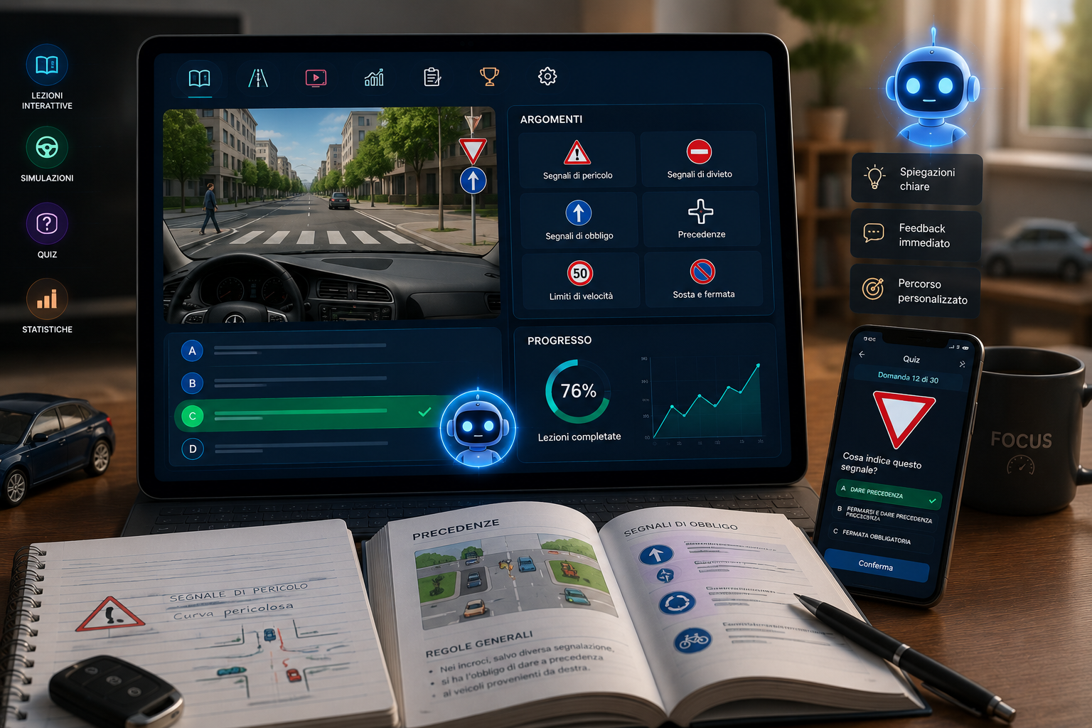 App Patente AI Tutor per quiz e studio della patente