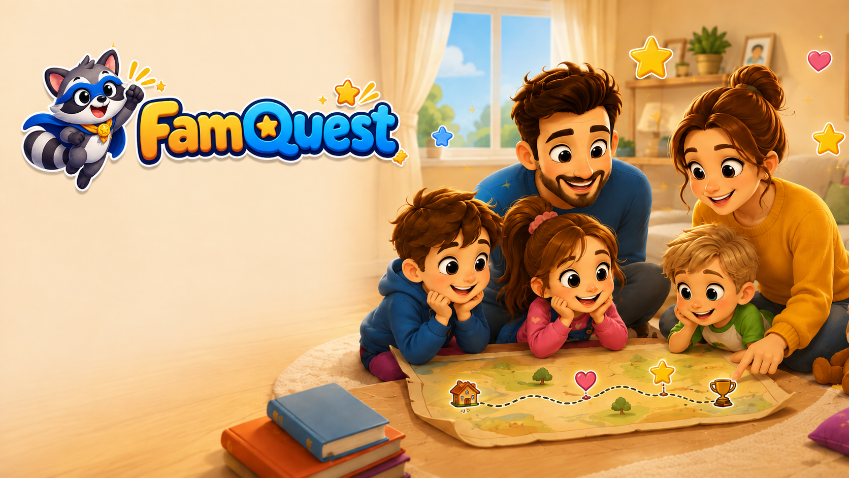 Famiglia che scopre Family Quest insieme